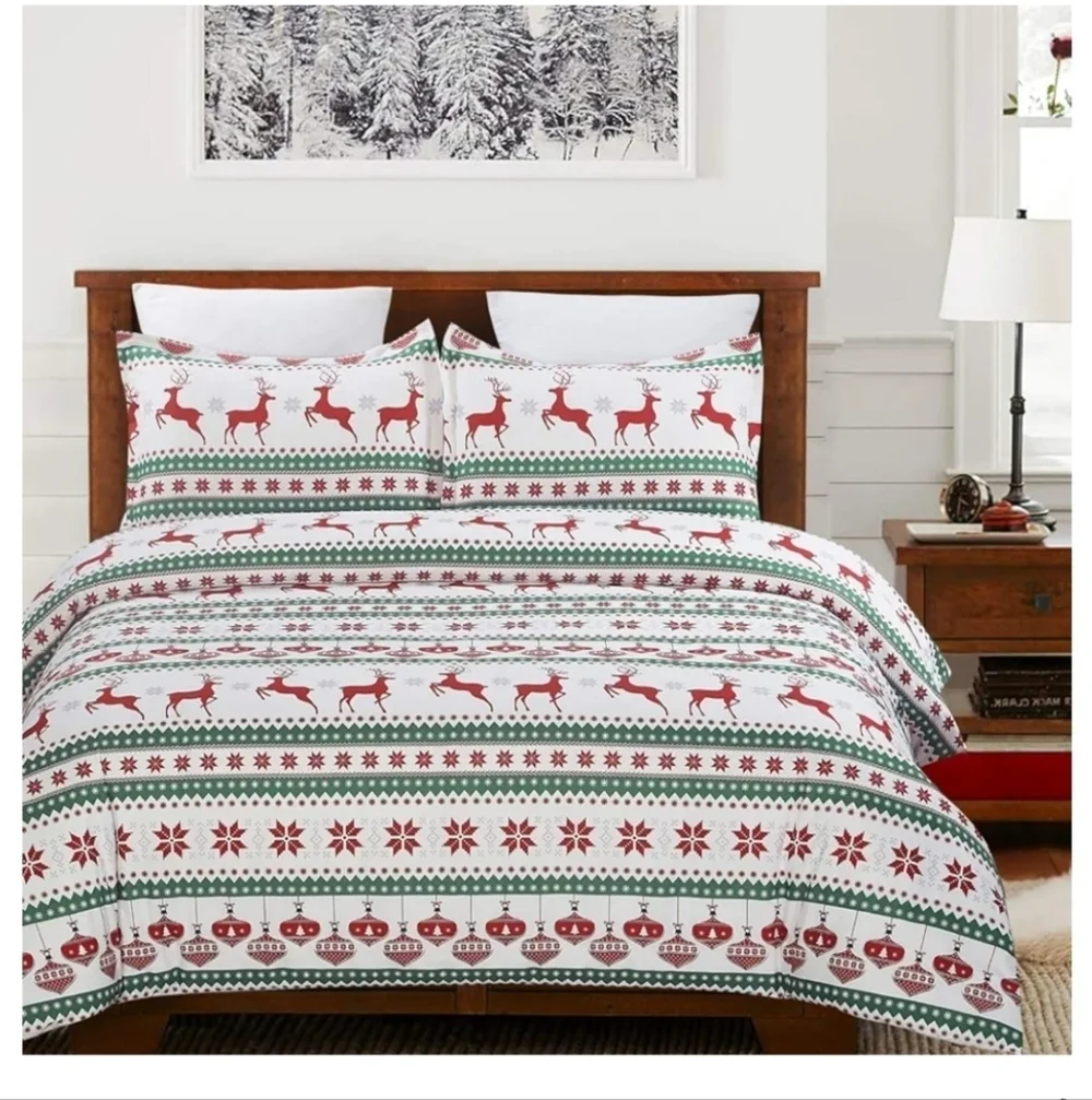 Lightweight Microfiber Duvet Cover Set, Printed Reindeer, Christmas